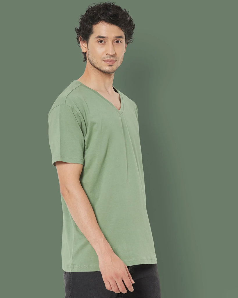 Melangebox V Neck Half Sleeves: Sage Green