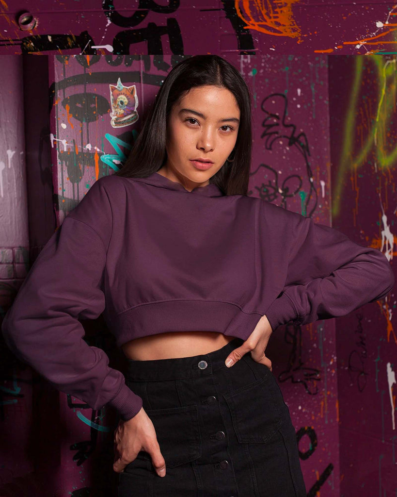 Melangebox Drop Shoulder Crop Hoodie: The Wine