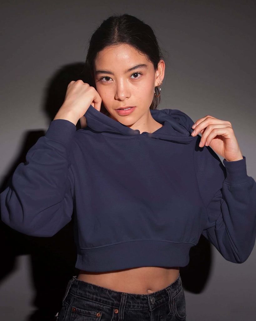 Melangebox Drop Shoulder Crop Hoodie: Midnight Navy