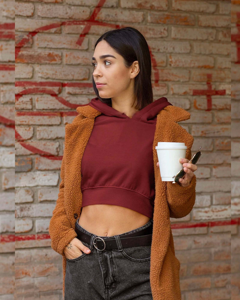 Melangebox Drop Shoulder Crop Hoodie: Crimson