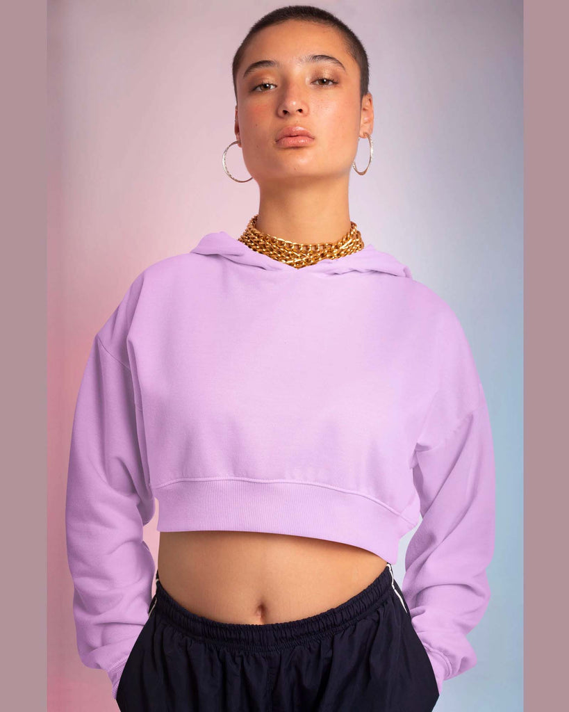 Melangebox Drop Shoulder Crop Hoodie: Mauve Purple