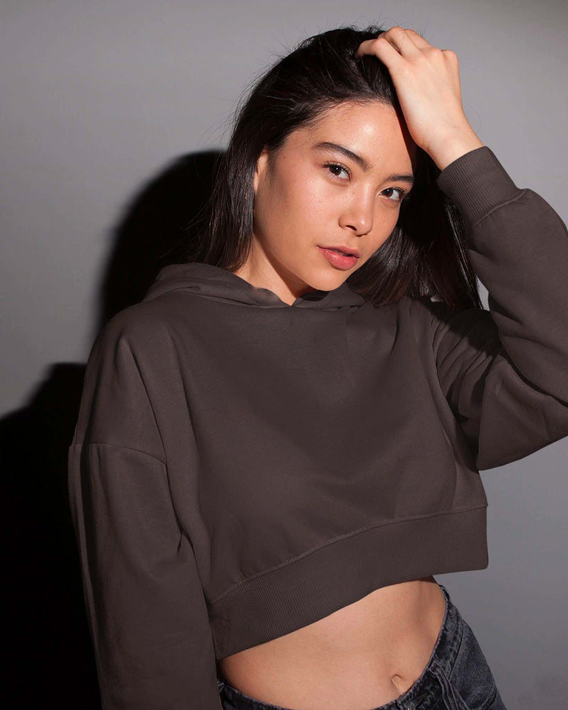 Melangebox Drop Shoulder Crop Hoodie: Chocolate