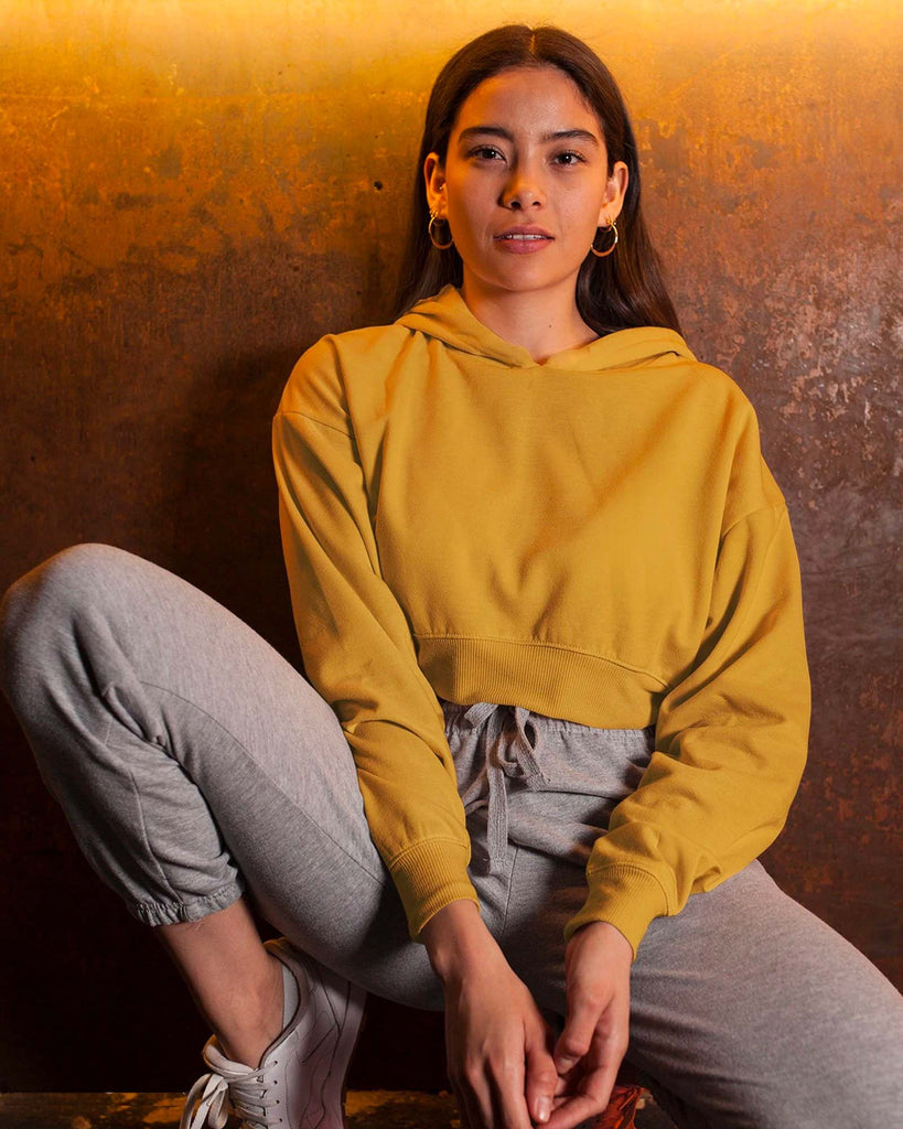 Melangebox Drop Shoulder Crop Hoodie: The Mustard