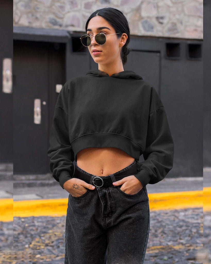 Melangebox Drop Shoulder Crop Hoodie: Jett Black