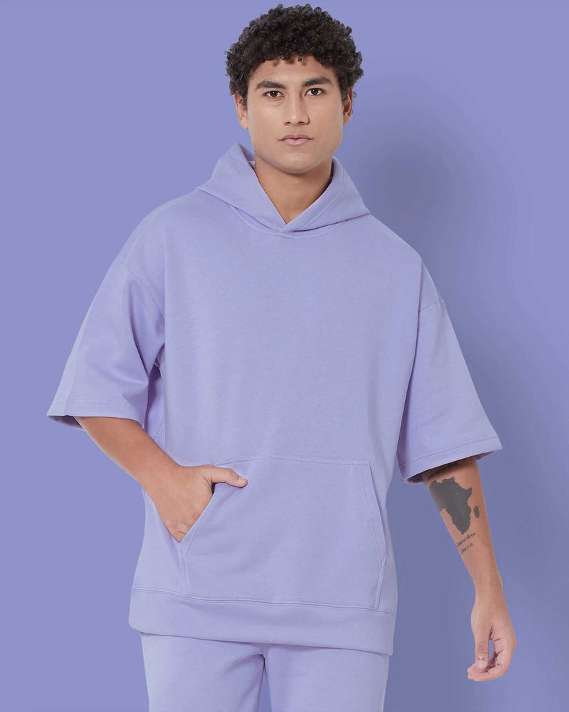 Melangebox Crop Sleeves Oversized Hoodie: Periwinkle