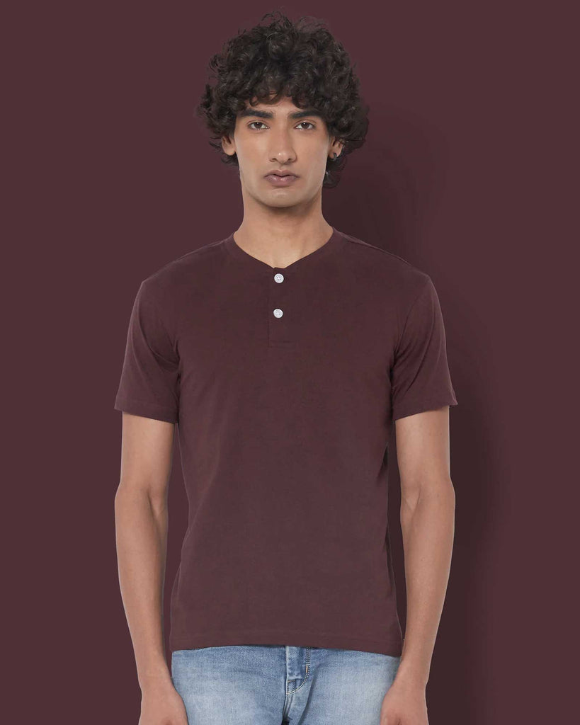 Melangebox Half Sleeves Henley: Chocolate