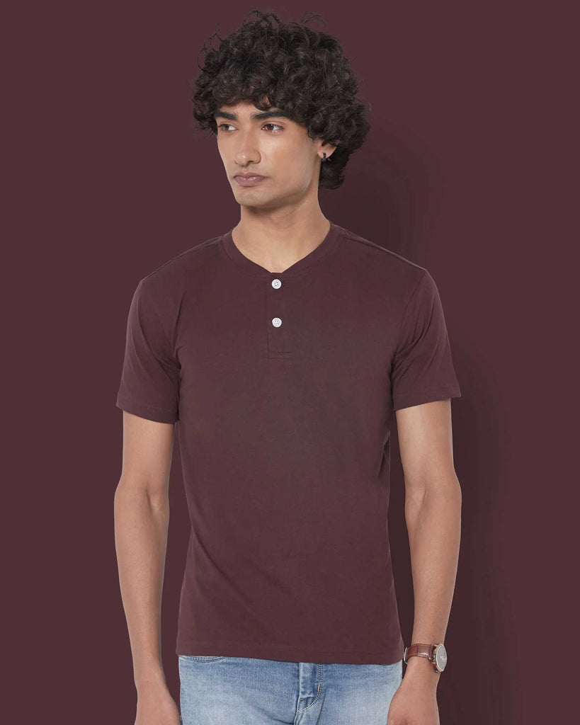 Melangebox Half Sleeves Henley: Chocolate