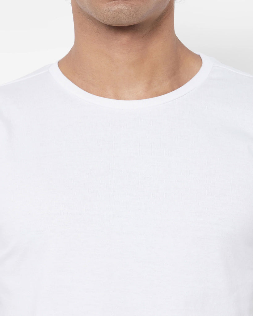 Melangebox Half Sleeves Crew Neck: Solid White