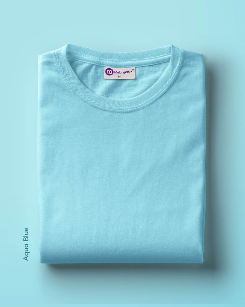 Melangebox Half Sleeves Crew Neck: Aqua Blue