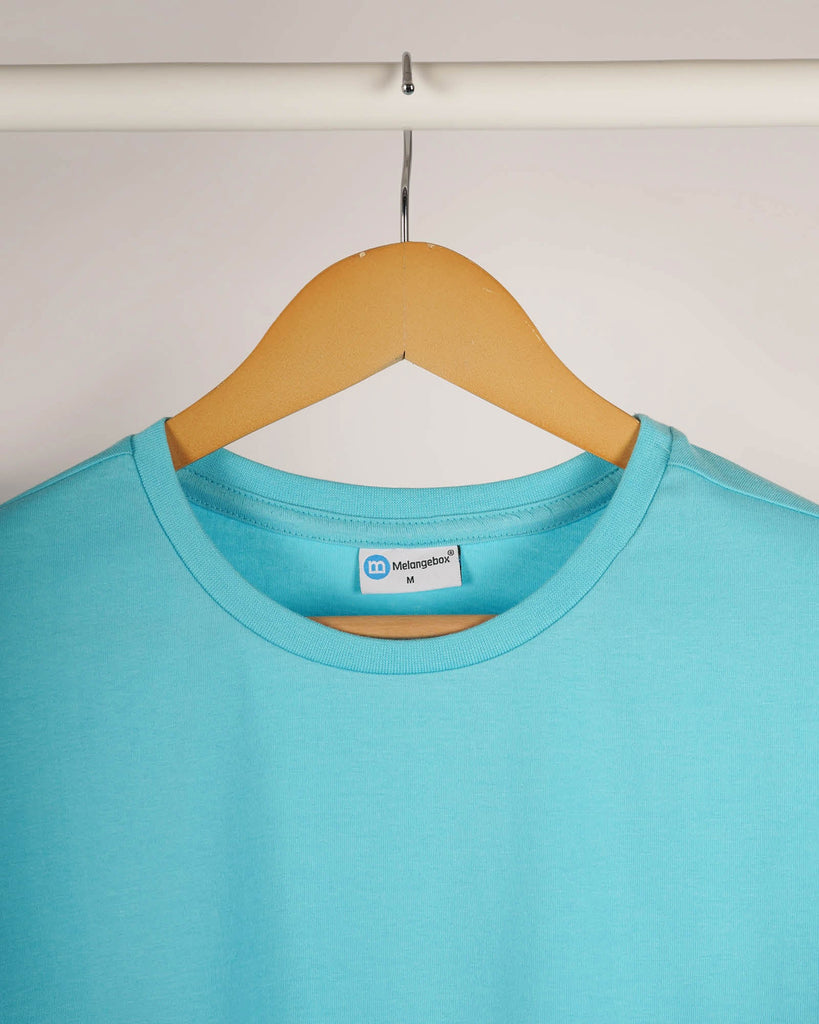 Melangebox Half Sleeves Crew Neck: Aqua Blue