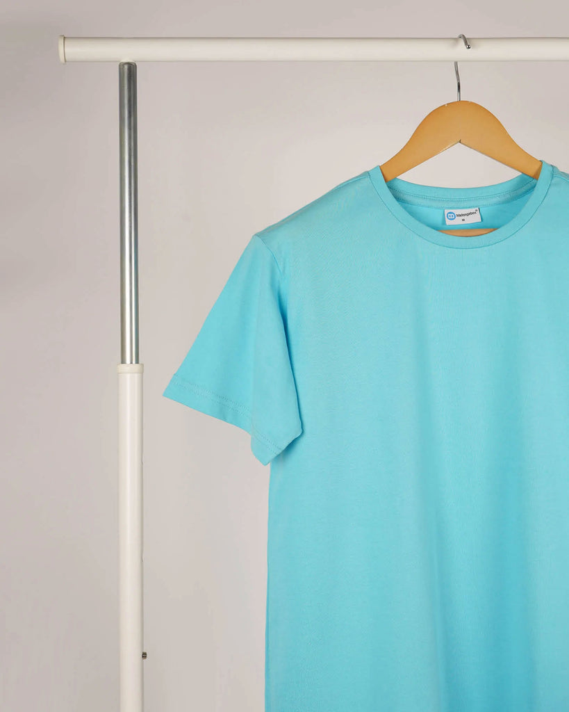 Melangebox Half Sleeves Crew Neck: Aqua Blue