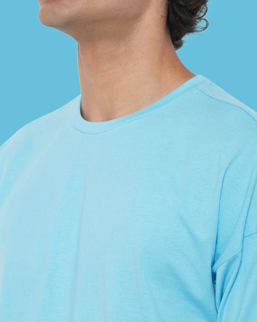 Melangebox Dropshoulder Crew Neck: Aqua Blue