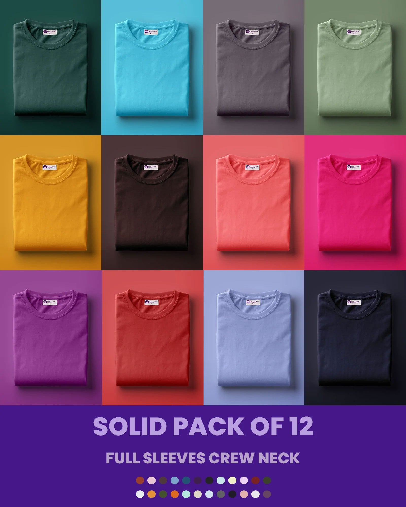 Solid Pack of 12: Full Sleeves Crew Neck