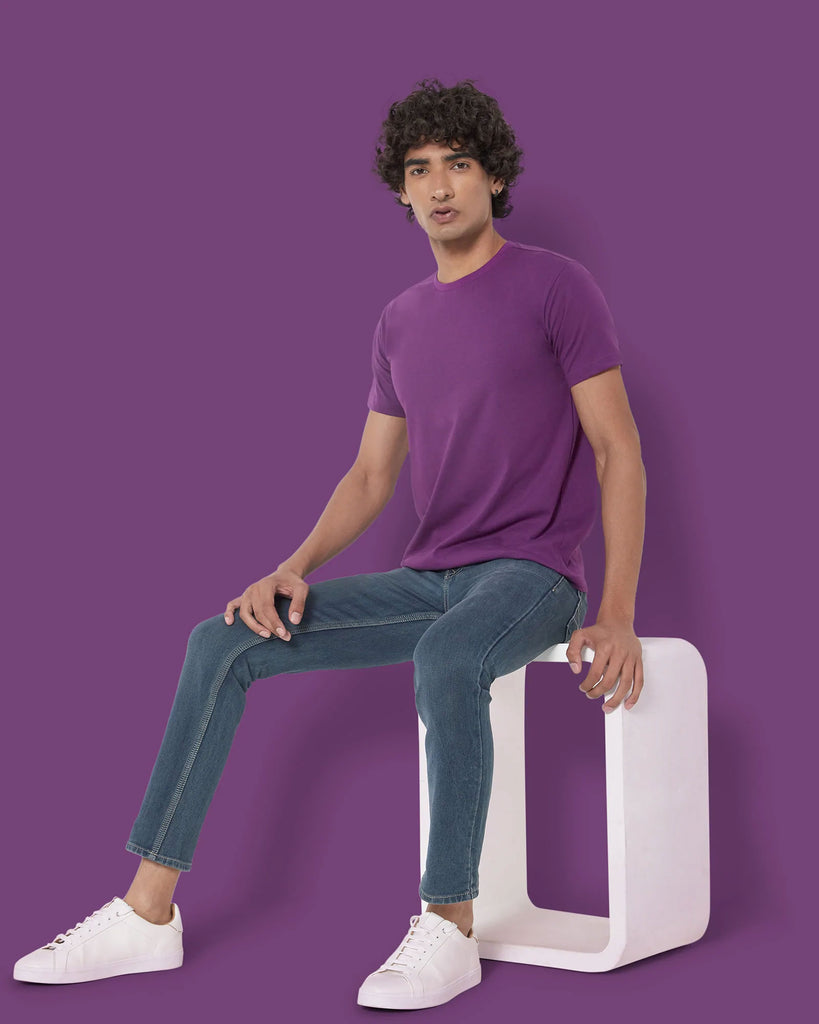 Melangebox Half Sleeves Crew Neck: Eggplant Purple