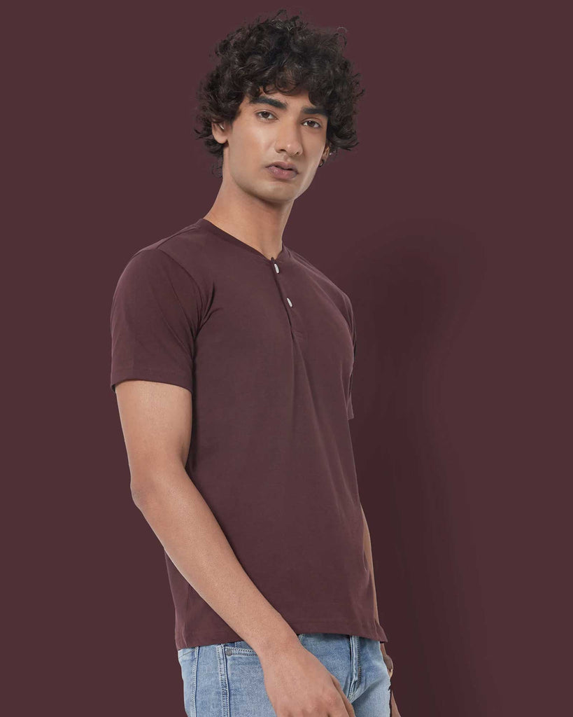 Melangebox Half Sleeves Henley: Chocolate