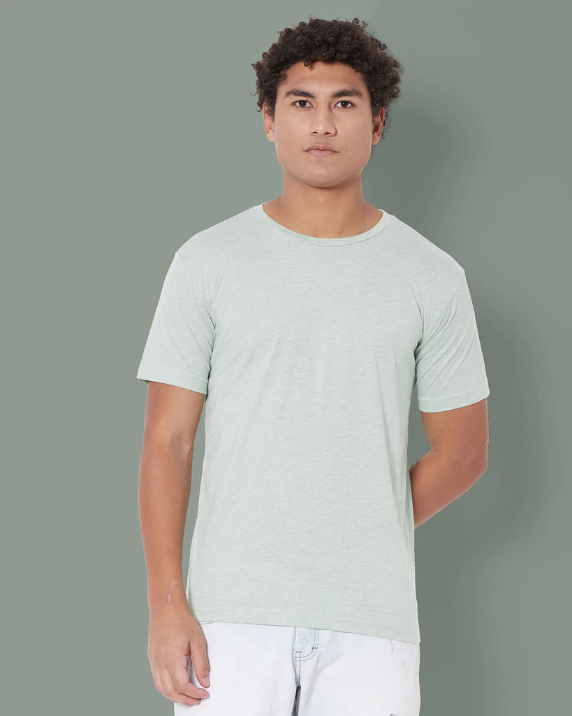 Melangebox Half Sleeves Crew Neck: Celadon Melange