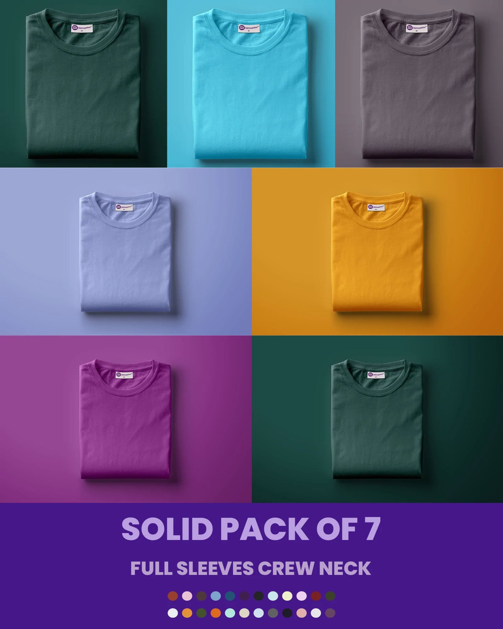 Solid Pack of 7: Full Sleeves Crew Neck