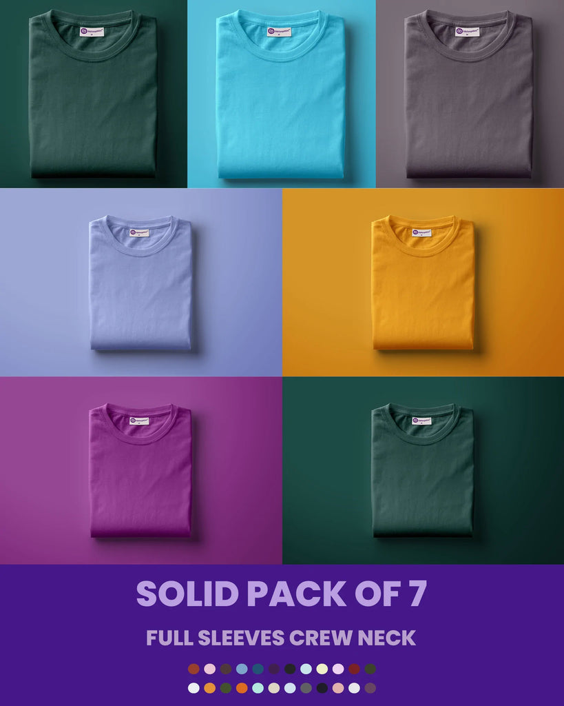 Melangebox Solid Pack of 7: Full Sleeves Crew Neck