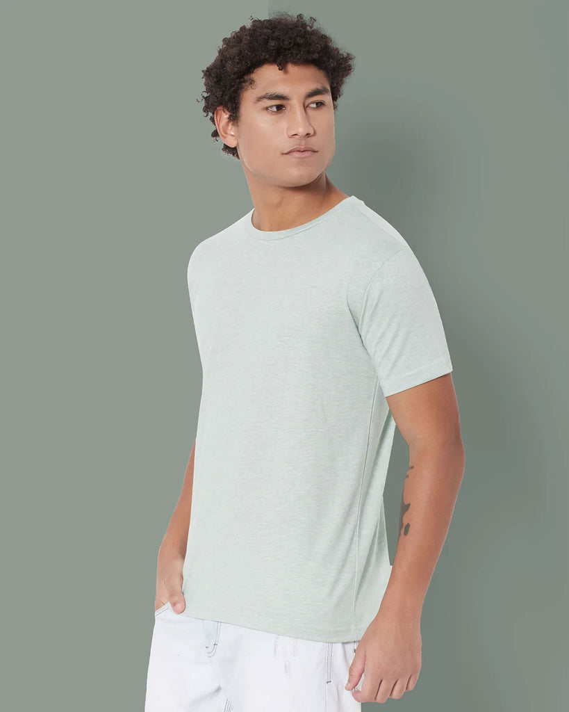 Melangebox Half Sleeves Crew Neck: Celadon Melange