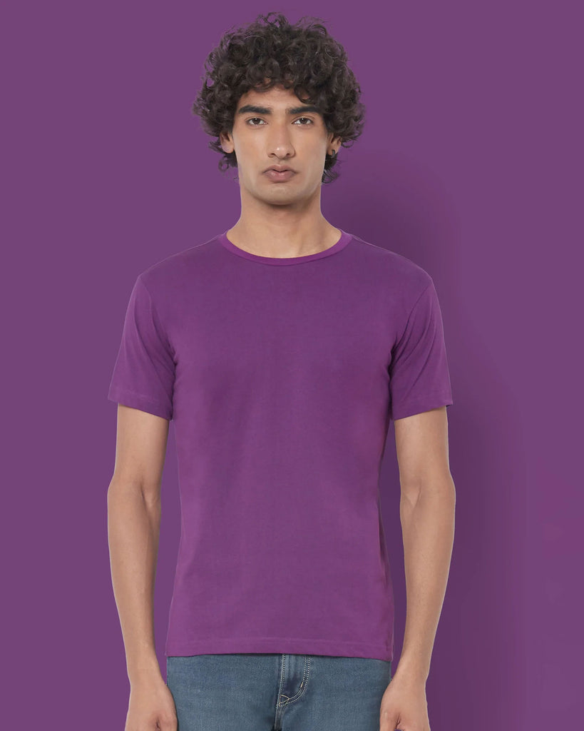 Melangebox Half Sleeves Crew Neck: Eggplant Purple