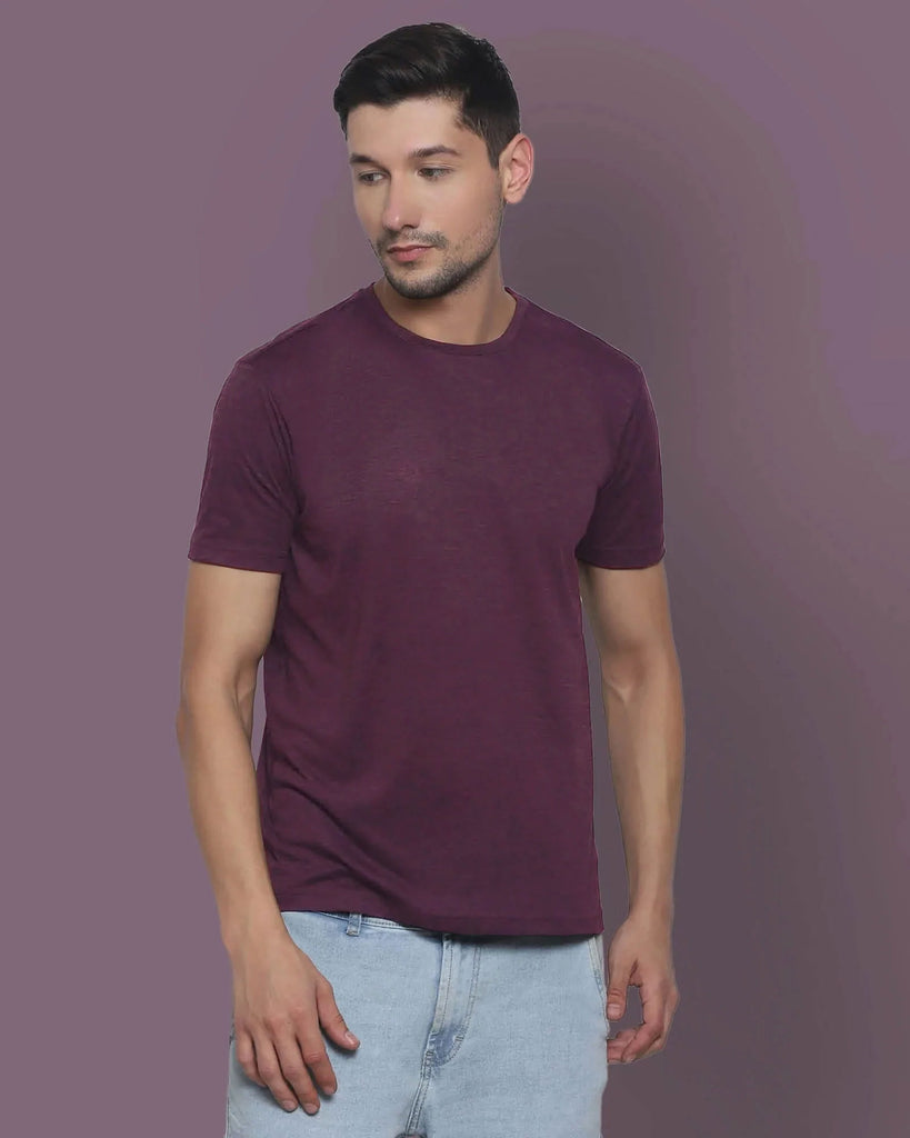 Melangebox Half Sleeves Crew Neck: Wine Melange