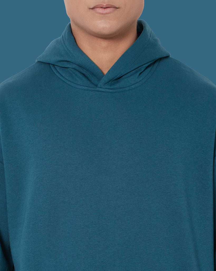 Melangebox Crop Sleeves Oversized Hoodie: Deep Teal Blue