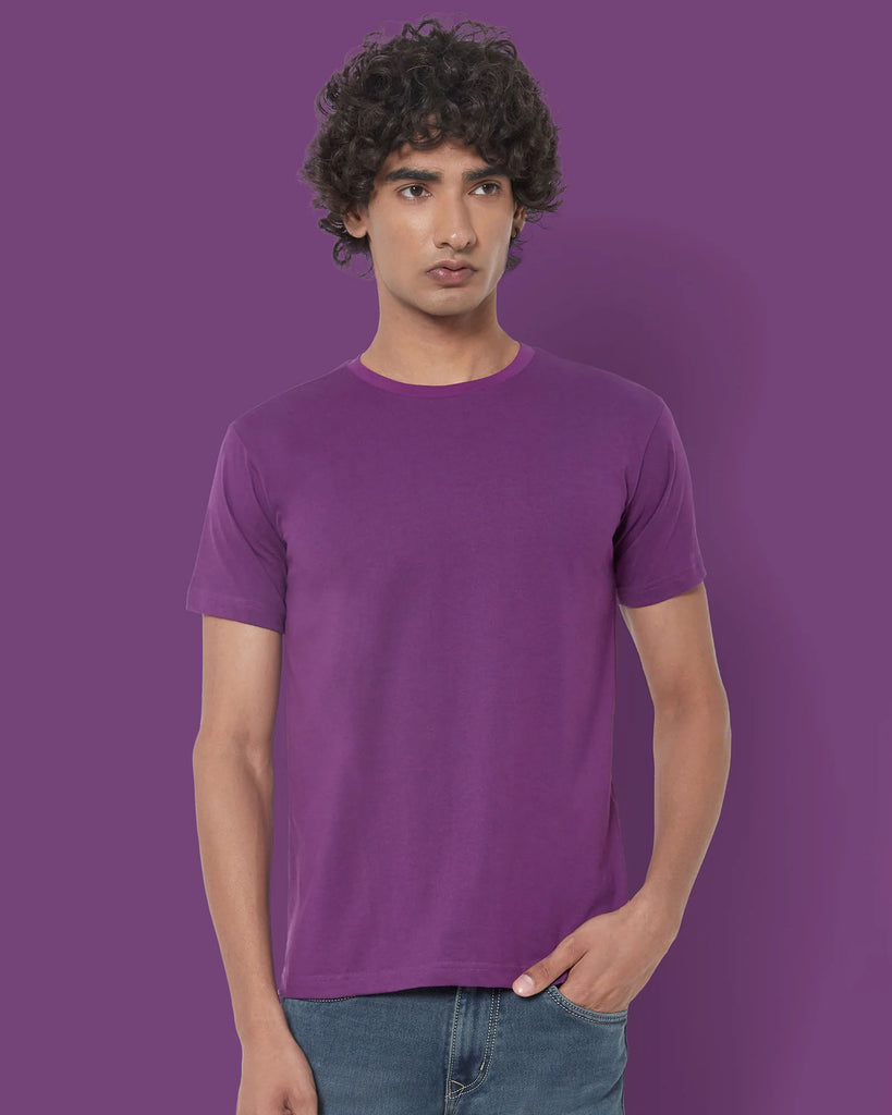 Melangebox Half Sleeves Crew Neck: Eggplant Purple