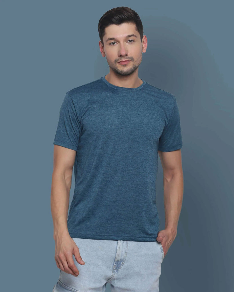 Melangebox Half Sleeves Crew Neck: Teal Melange