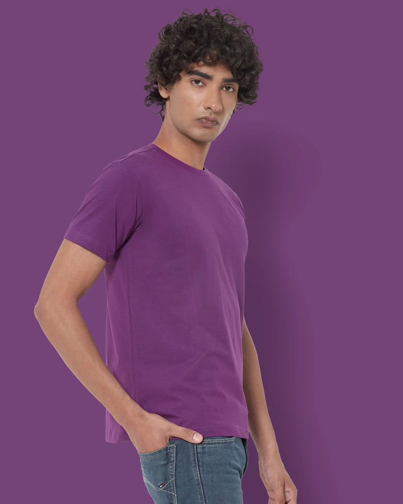 Melangebox Half Sleeves Crew Neck: Eggplant Purple