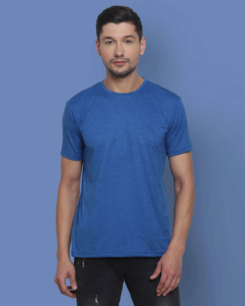 Melangebox Half Sleeves Crew Neck: Blue Melange