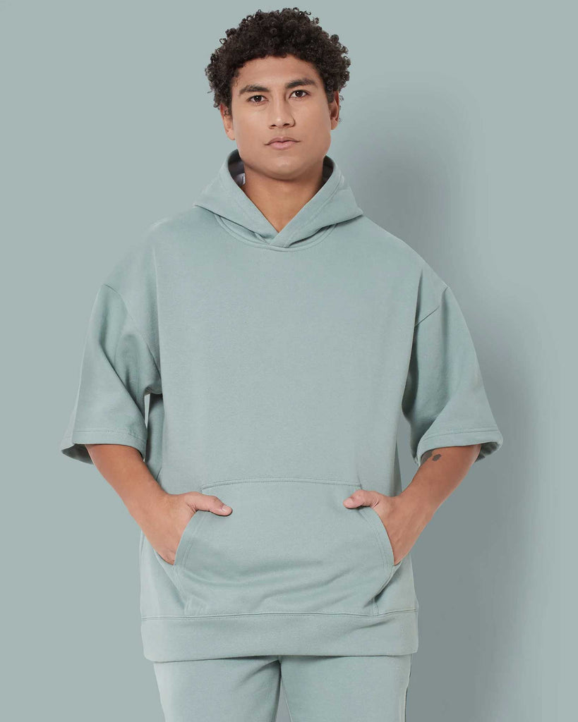 Melangebox Crop Sleeves Oversized Hoodie: Tiffany Green