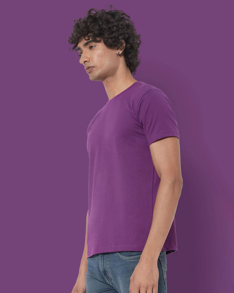 Melangebox Half Sleeves Crew Neck: Eggplant Purple