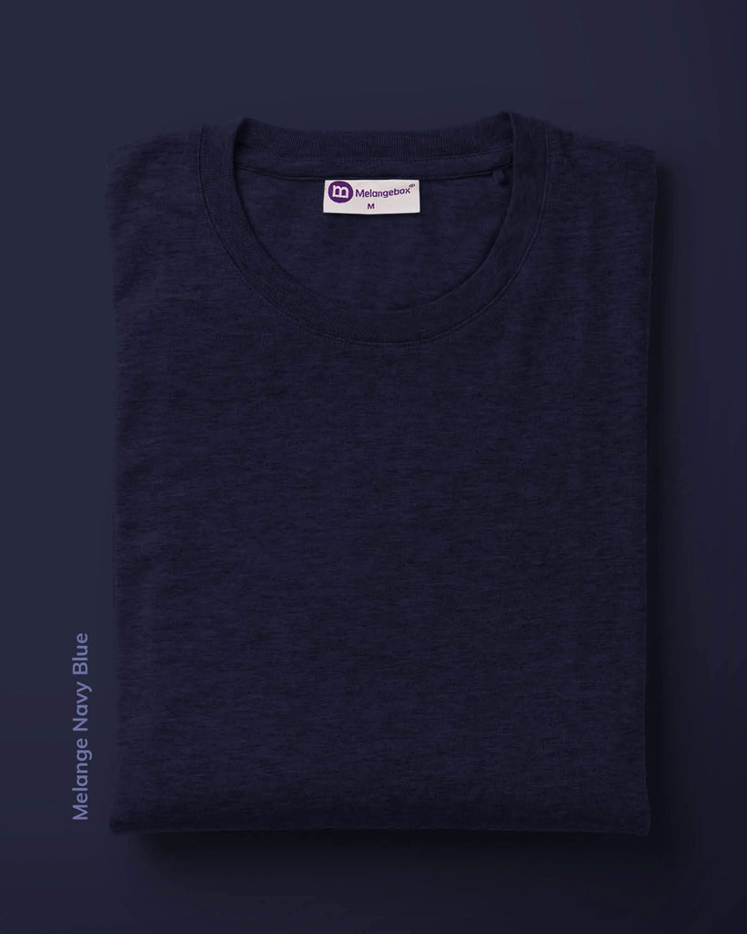 Melangebox Half Sleeves Crew Neck: Melange Navy Blue