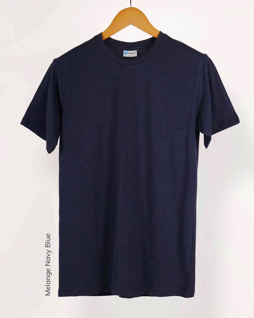 Melangebox Half Sleeves Crew Neck: Melange Navy Blue