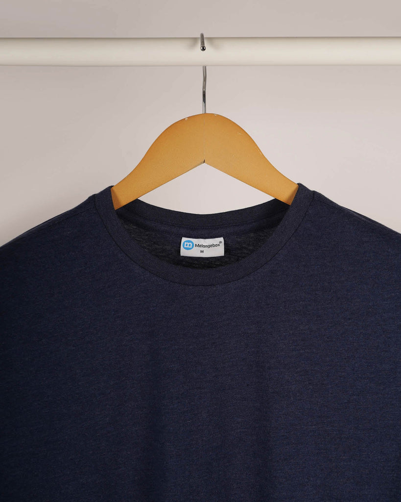 Melangebox Half Sleeves Crew Neck: Melange Navy Blue