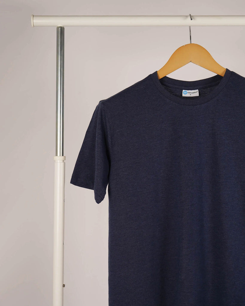 Melangebox Half Sleeves Crew Neck: Melange Navy Blue