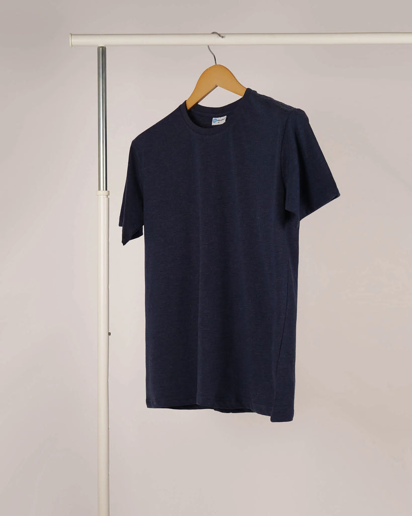 Melangebox Half Sleeves Crew Neck: Melange Navy Blue