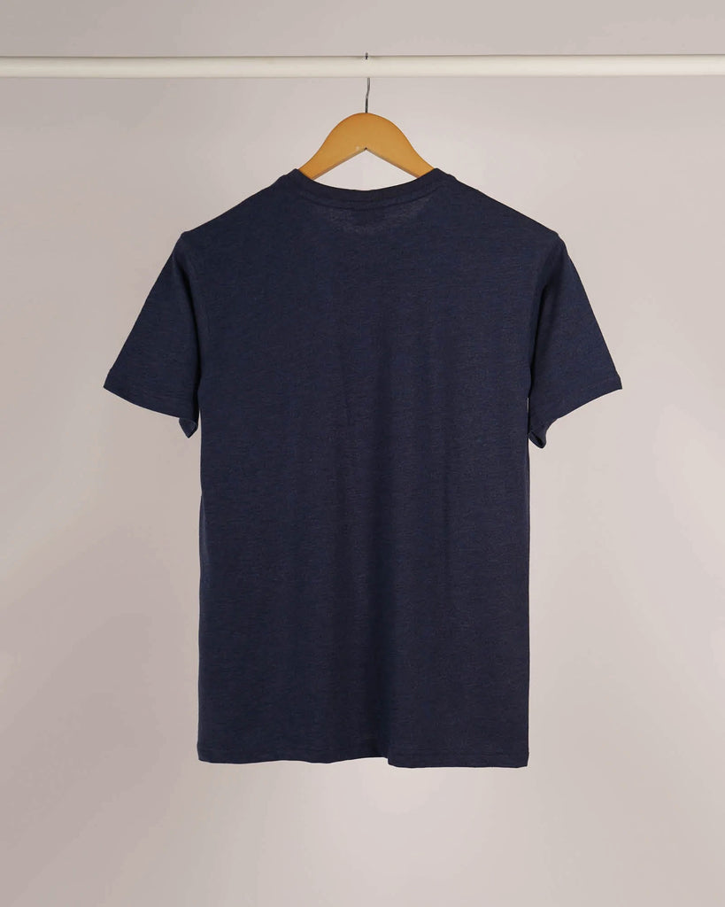 Melangebox Half Sleeves Crew Neck: Melange Navy Blue