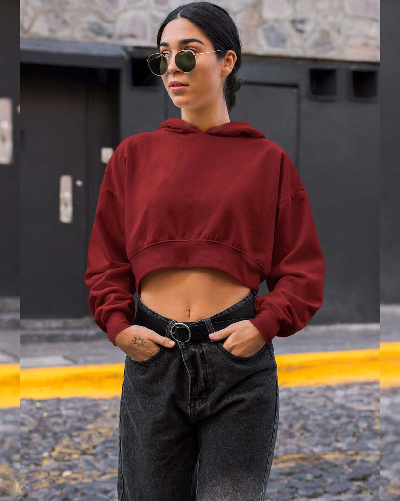 Melangebox Drop Shoulder Crop Hoodie: Crimson