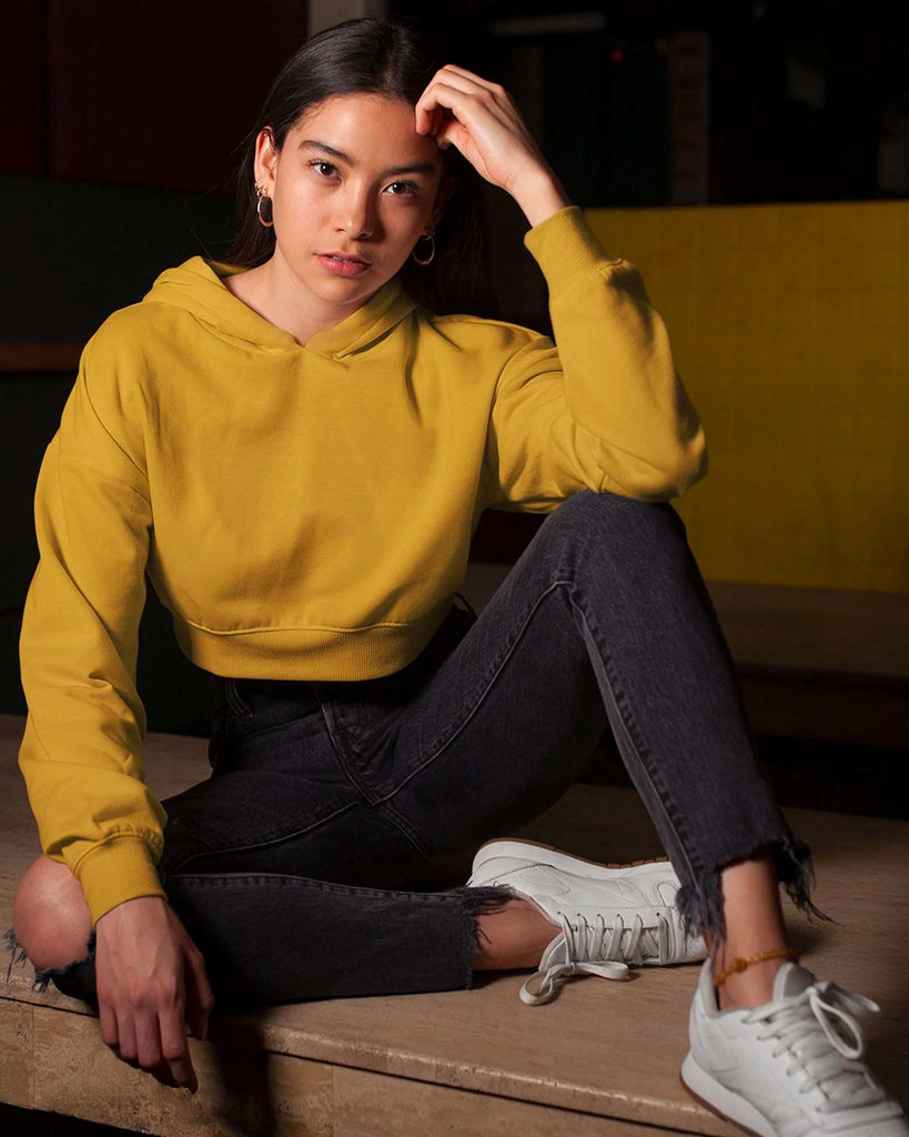 Melangebox Drop Shoulder Crop Hoodie: The Mustard