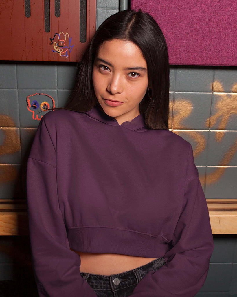 Drop Shoulder Crop Hoodie: The Wine