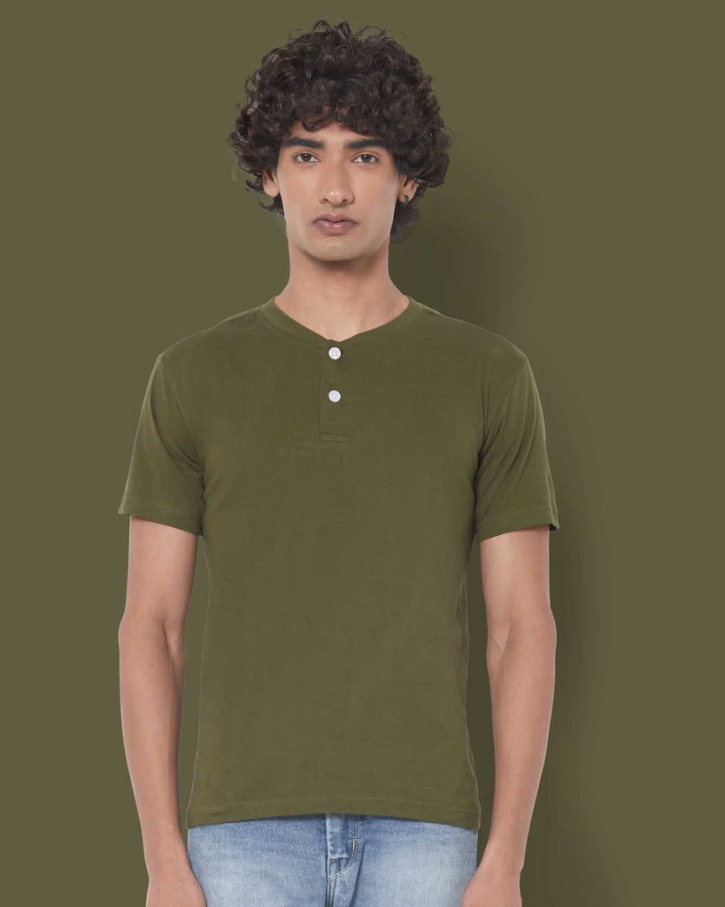 Melangebox Half Sleeves Henley: Military Green