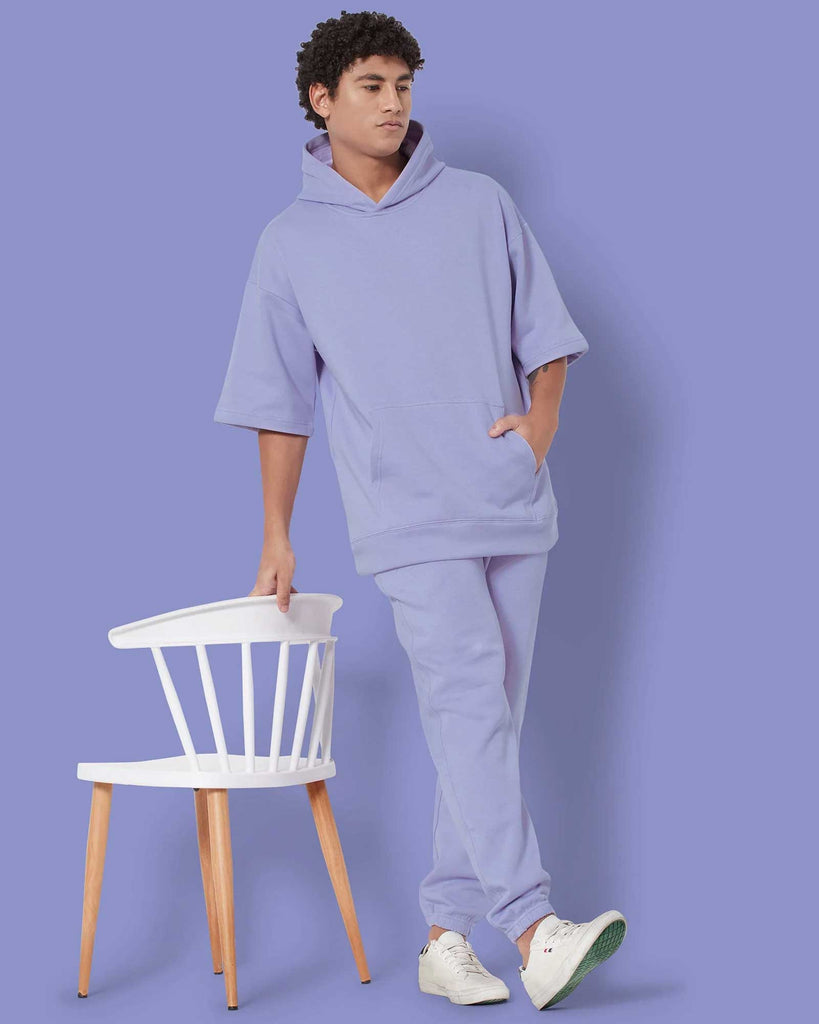 Melangebox Crop Sleeves Oversized Hoodie: Periwinkle