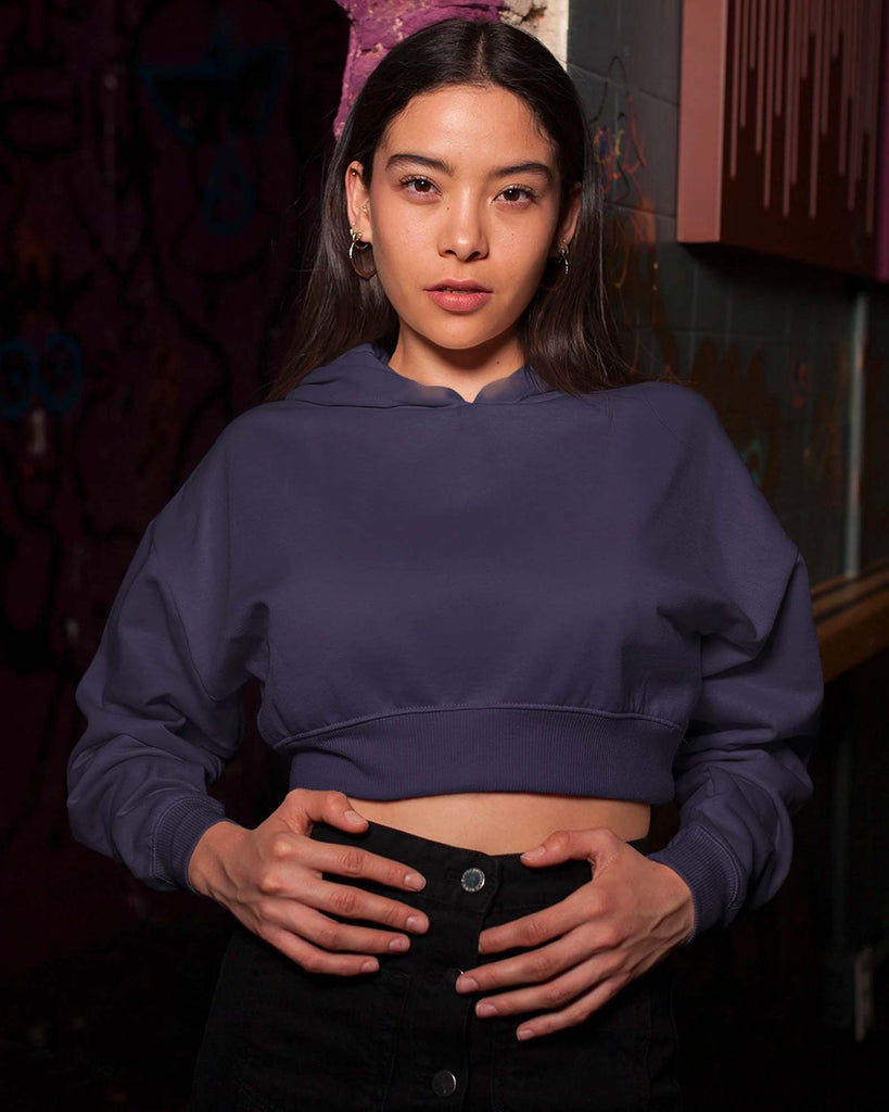 Melangebox Drop Shoulder Crop Hoodie: Midnight Navy