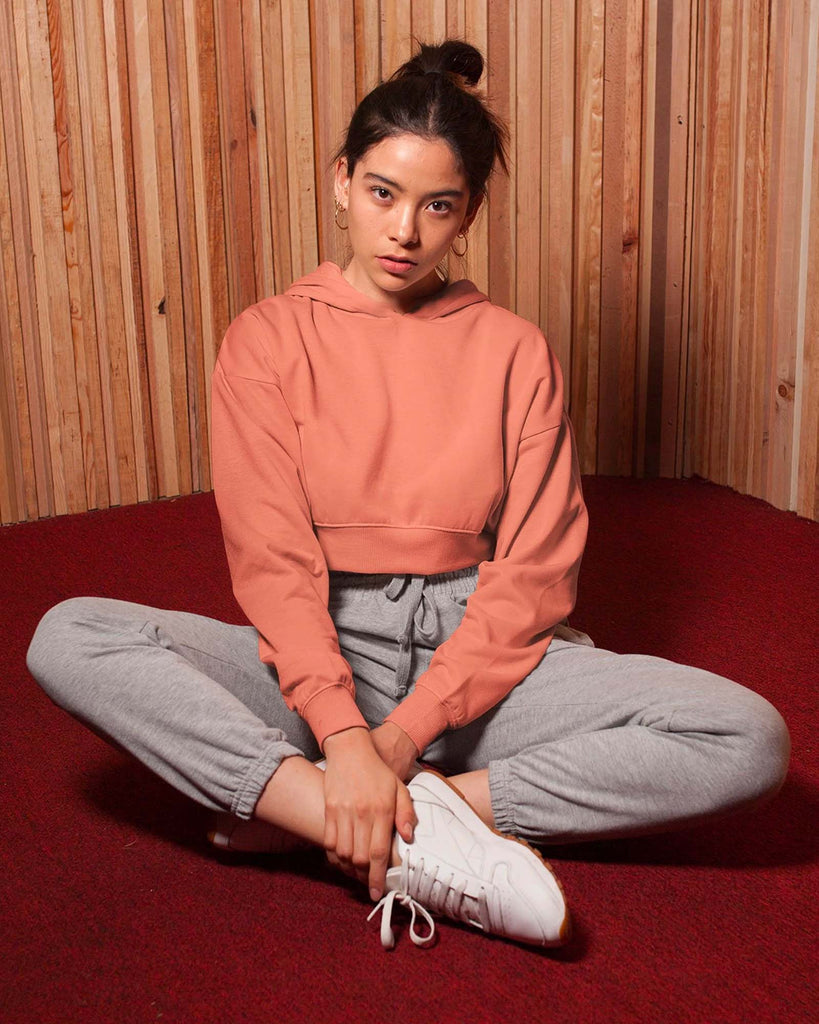 Melangebox Drop Shoulder Crop Hoodie: The Peach