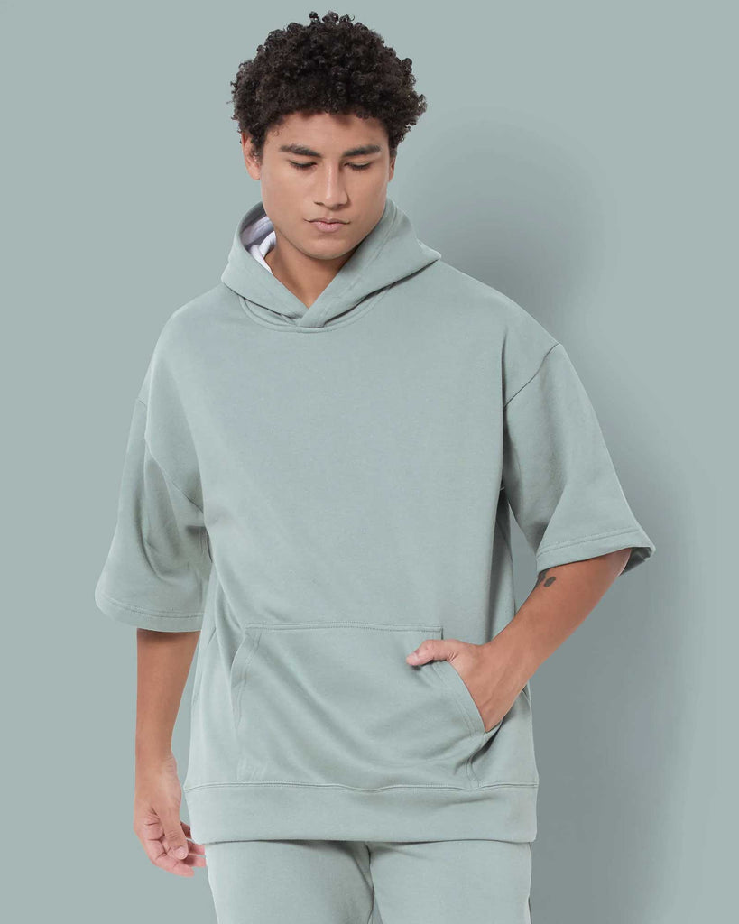 Melangebox Crop Sleeves Oversized Hoodie: Tiffany Green