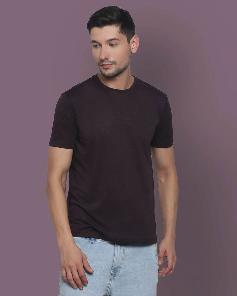 Melangebox Half Sleeves Crew Neck: Deep Wine Melange