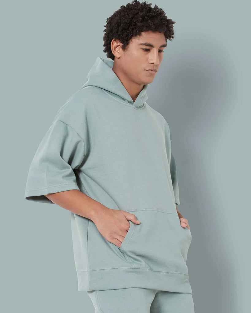 Melangebox Crop Sleeves Oversized Hoodie: Tiffany Green