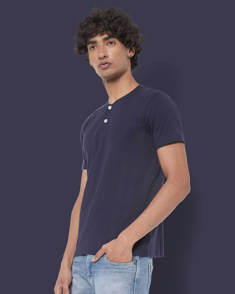 Melangebox Half Sleeves Henley: Navy Blue