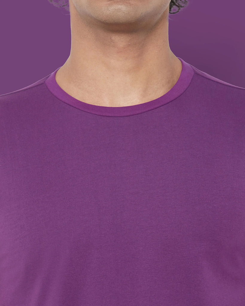 Melangebox Half Sleeves Crew Neck: Eggplant Purple